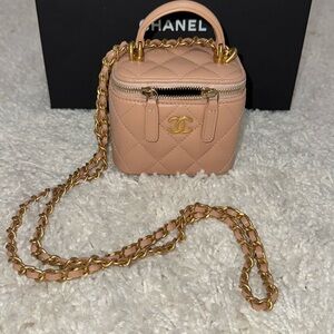 CHANEL Beige Lambskin Mini Vanity